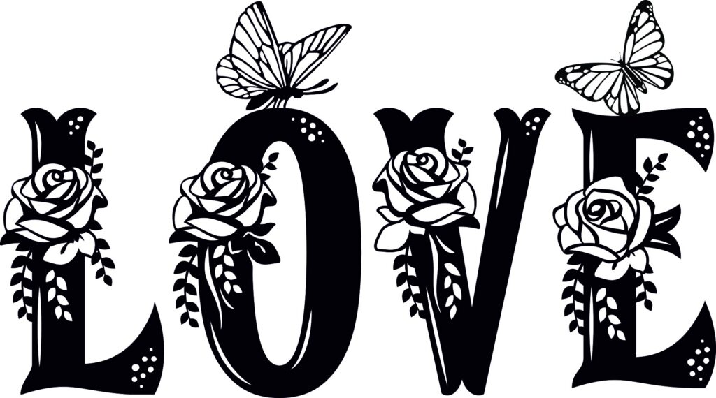 love Cuadro LOVE floral con mariposas – 4 piezas, 40 × 72 cm